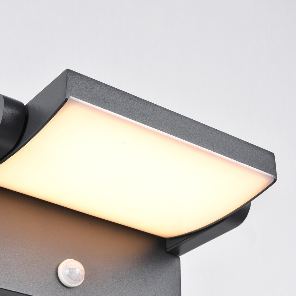 Justerbar utomhusvägglampa Berlin med sensor - antracit med integrerad LED
