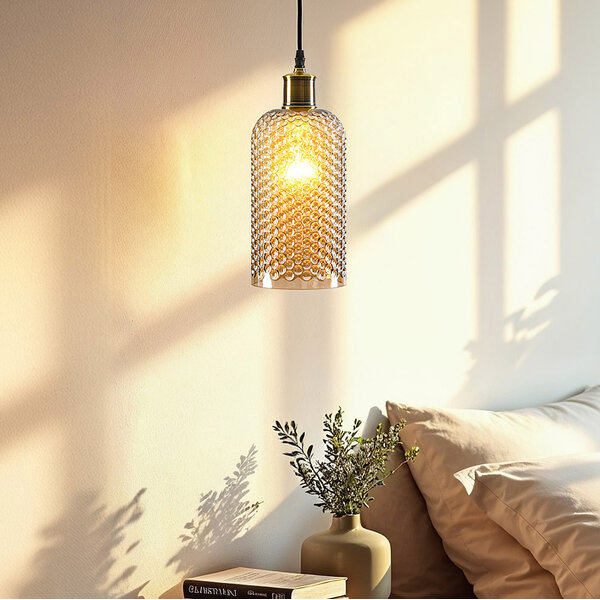Pendellampa Lana - amberfärgat glas, avlång
