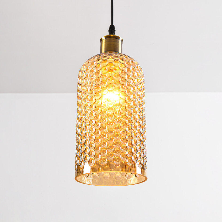 Pendellampa Lana - amberfärgat glas, avlång