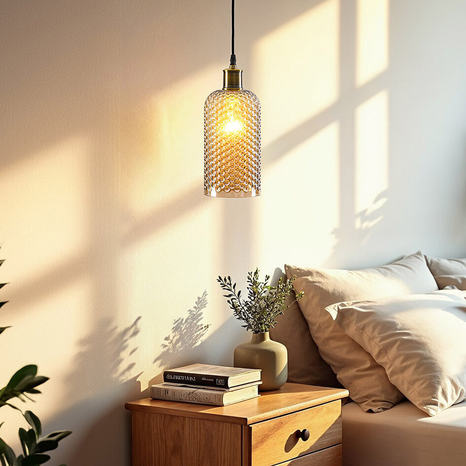 Pendellampa Lana - amberfärgat glas, avlång