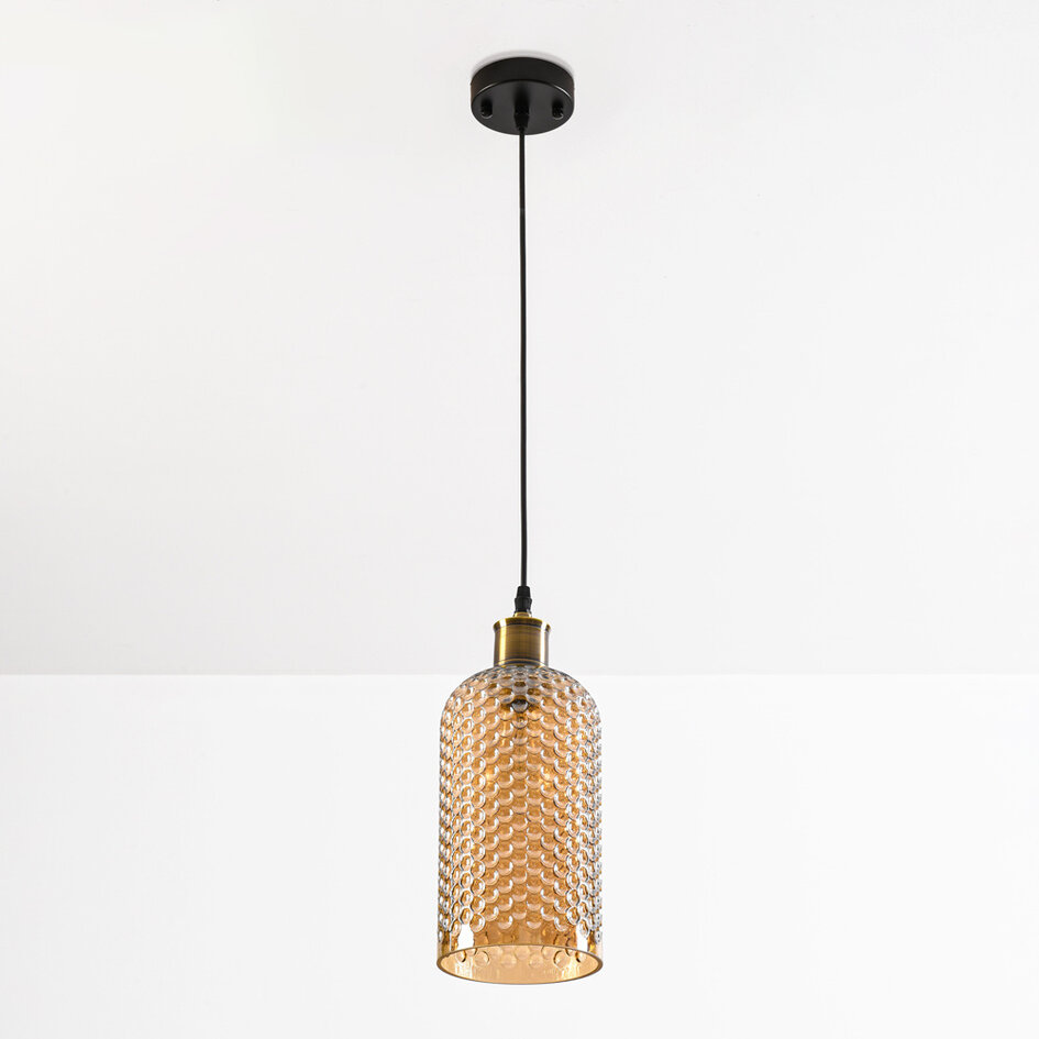 Pendellampa Lana - amberfärgat glas, avlång