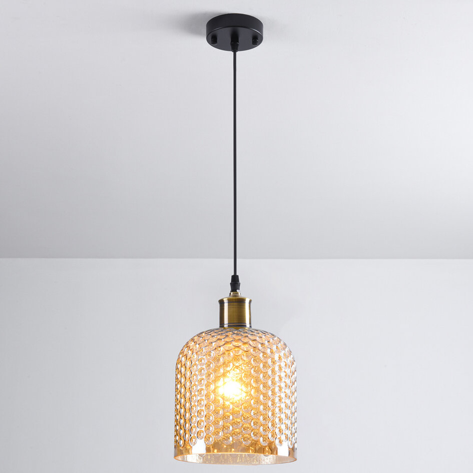 Pendellampa Lana - amberfärgat glas, klotformad