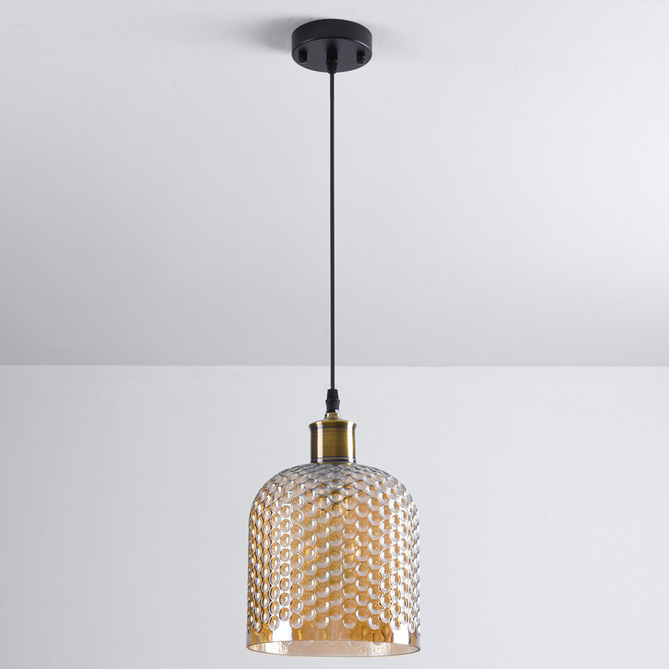 Pendellampa Lana - amberfärgat glas, klotformad