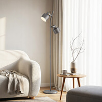 Golvlampa William med två lampor i grått med vinkelbara spotlights