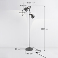 Golvlampa William med två lampor i grått med vinkelbara spotlights