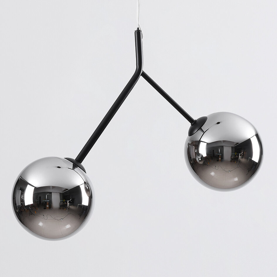 Asymmetrisk pendellampa Dexter med två lampor - rökfärgat glas med spegeleffekt i svart