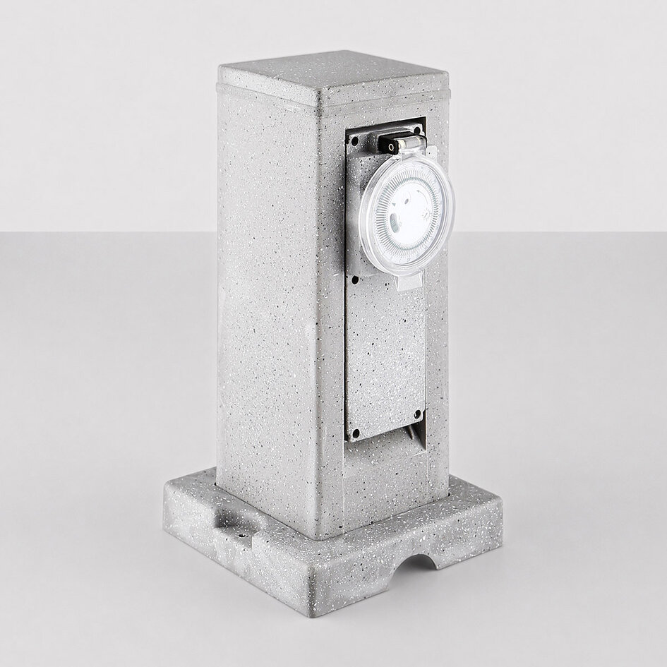 Dubbelt utomhusuttag IP44 med timer - stenimitation