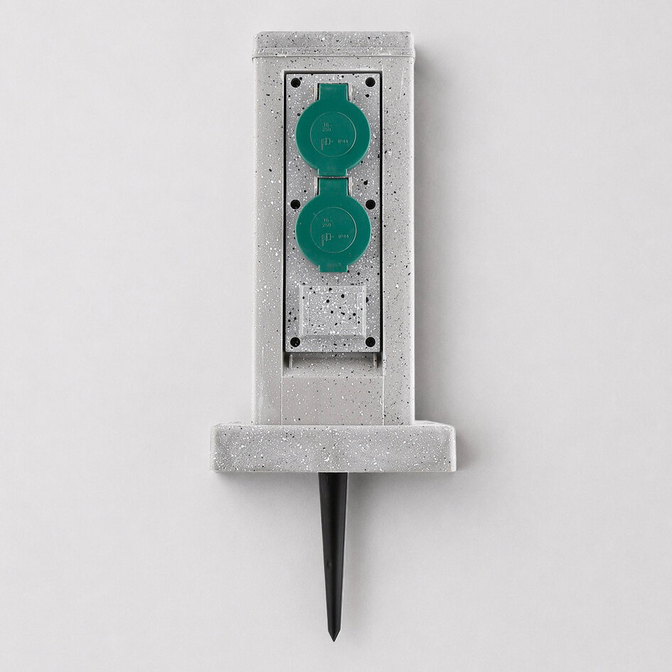 Dubbelt utomhusuttag IP44 med timer - stenimitation