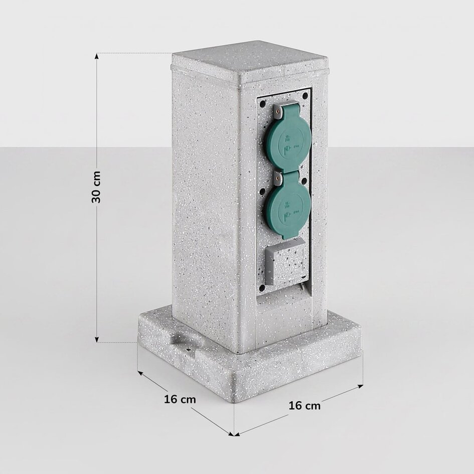 Dubbelt utomhusuttag IP44 med timer - stenimitation