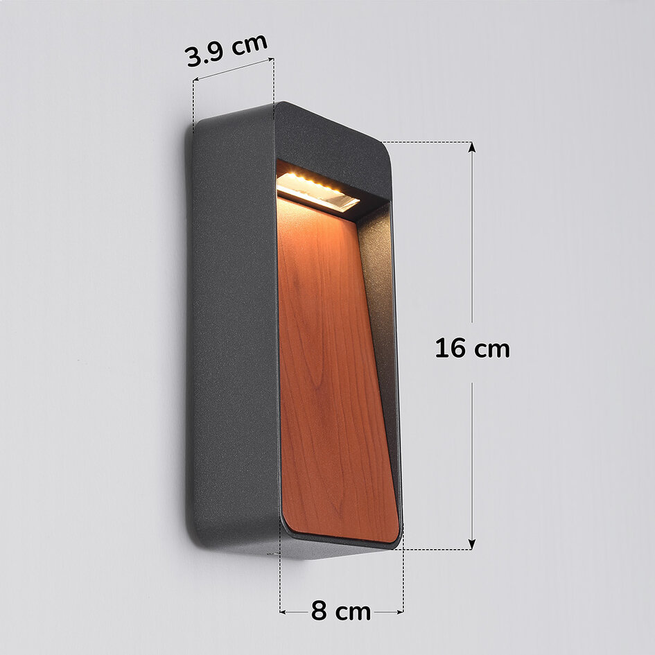 Utomhusvägglampa Fico i träutseende - antracit med integrerad LED