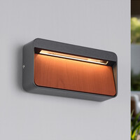 Utomhusvägglampa Primo i träutseende - antracit med integrerad LED
