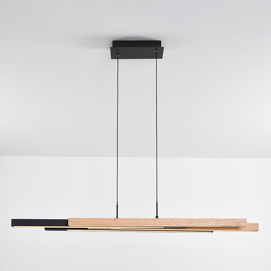 Design taklampa svart med ljust trä 3-stegs dimmer - Liana