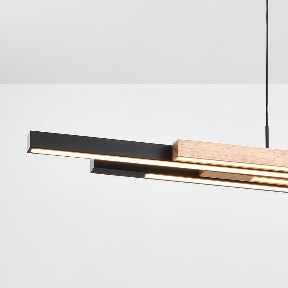 Design taklampa svart med ljust trä 3-stegs dimmer - Liana
