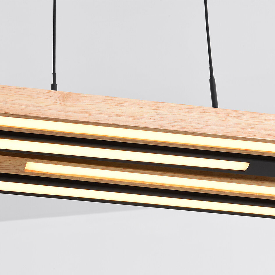 Design taklampa svart med ljust trä 3-stegs dimmer - Liana