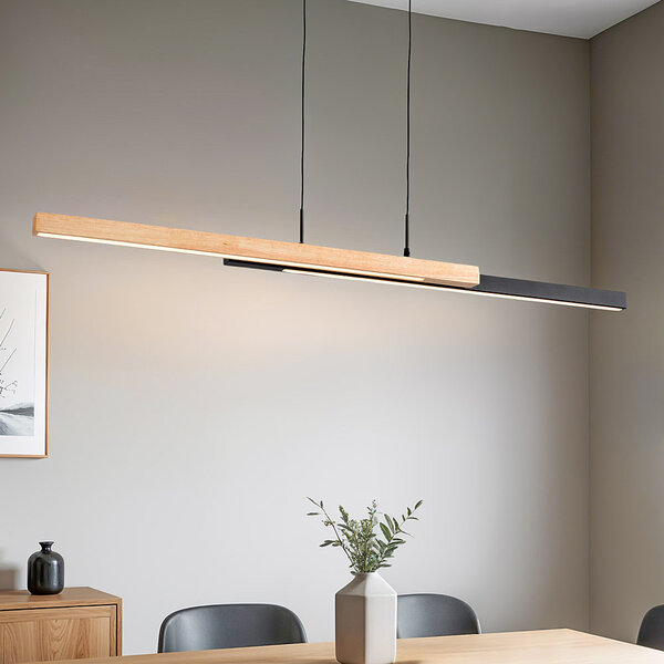Design taklampa Leia med 3-stegs dim - svart med ljust trä