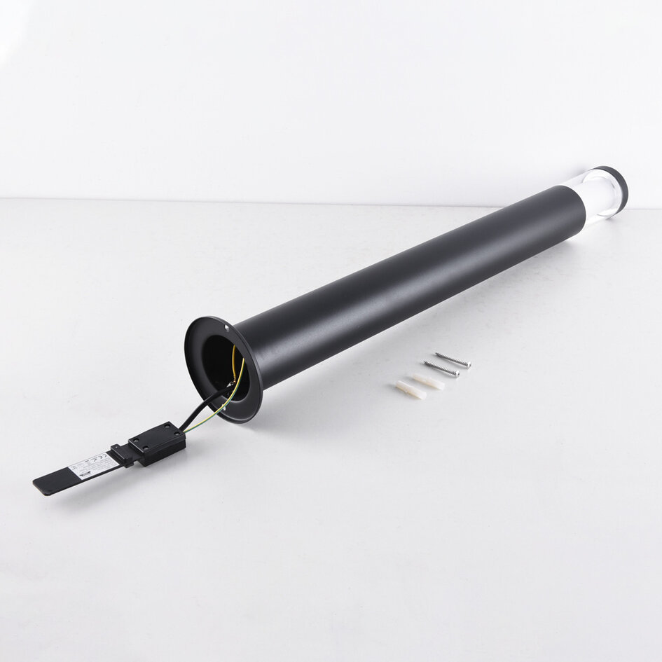 Stående utomhuslampa Leandre med mjölkvit kupa - 76 cm svart med integrerad LED