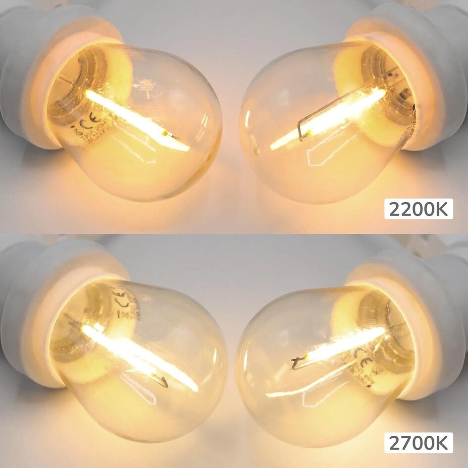 Ljusslinga med 1 watt LED filamentlampor, med vit ljusslinga