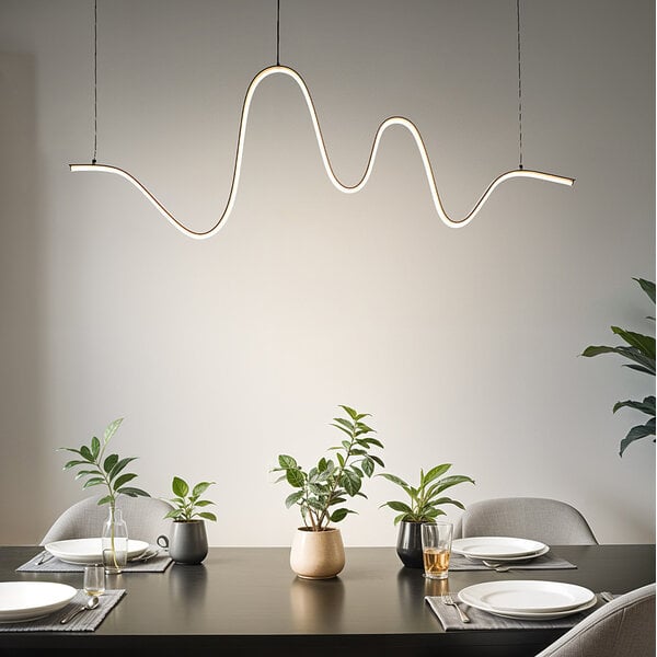 Pendellampa Linea i slingrande form - svart med 3-stegs dimbar LED