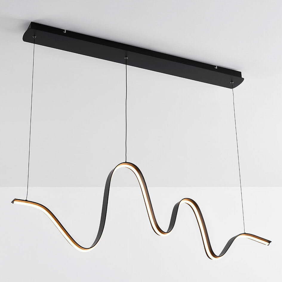 Pendellampa Linea i slingrande form - svart med 3-stegs dimbar LED