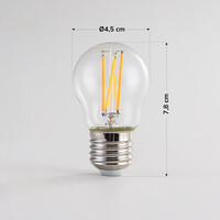 2,5W & 4,5W filamentlampa, 2200-2700K, klart glas Ø45mm, dim-to-warm