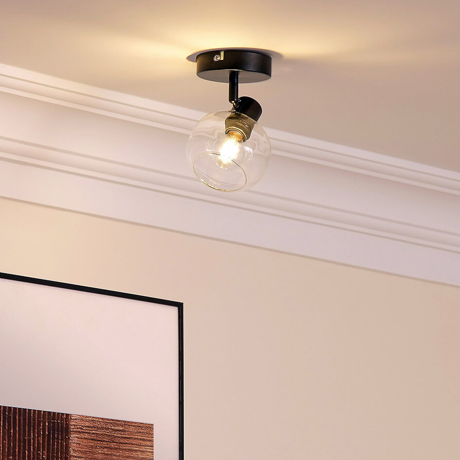 Taklampa Jenthe med en lampa - svart med transparent glas