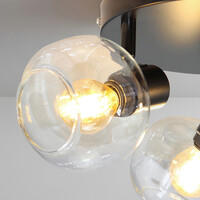 Rund taklampa Jenthe med tre lampor - svart med transparent glas