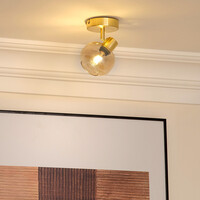 Taklampa Jenthe med en lampa - guld med amberfärgat glas