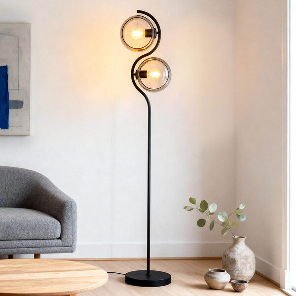 Golvlampa Curvatura med rökfärgat glas - svart