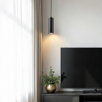 Cylinderformad pendellampa Len 1-fas, svart
