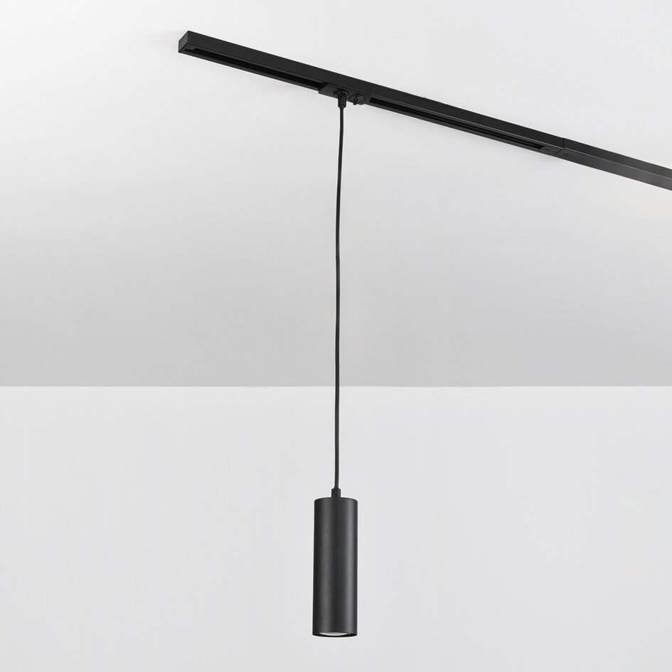 Cylinderformad pendellampa Len 1-fas, svart