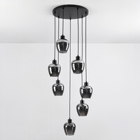 Pendellampa Hollister med sju lampor - svart med rökgrått glas