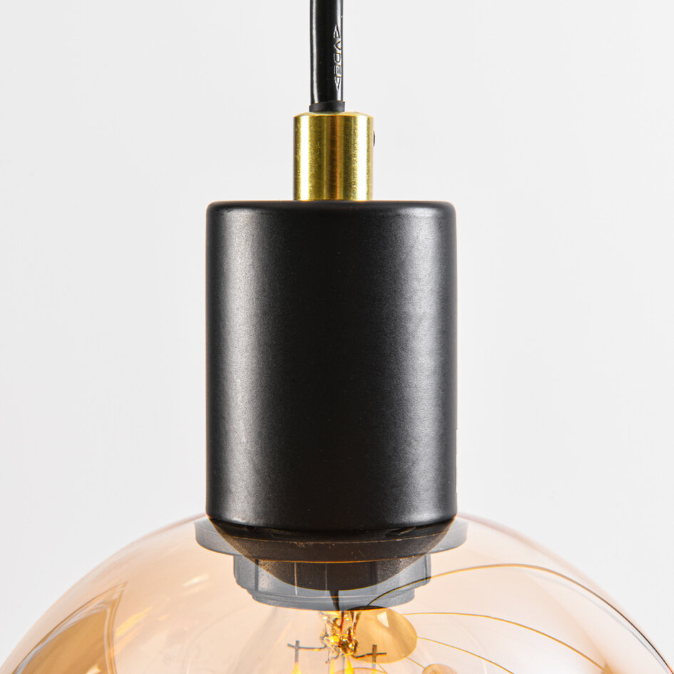 Pendellampa Monroe med sju lampor - svart med amberfärgat, rökfärgat och rosa glas