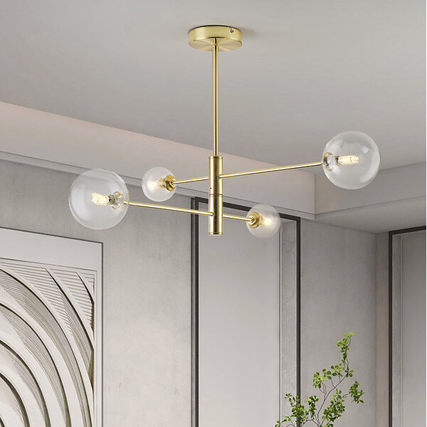 Design taklampa Stiri 4-ljus guld med transparent glas