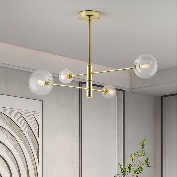 Taklampa Stiri med fyra lampor - guld med transparent glas