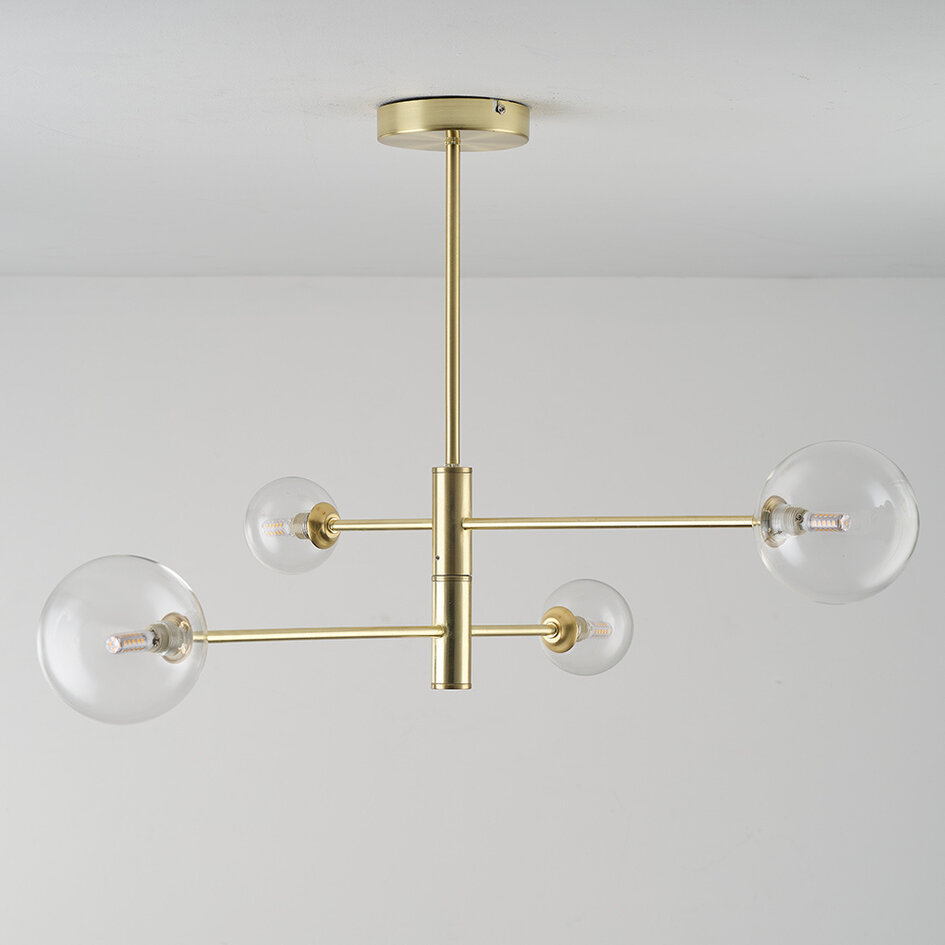 Taklampa Stiri med fyra lampor - guld med transparent glas