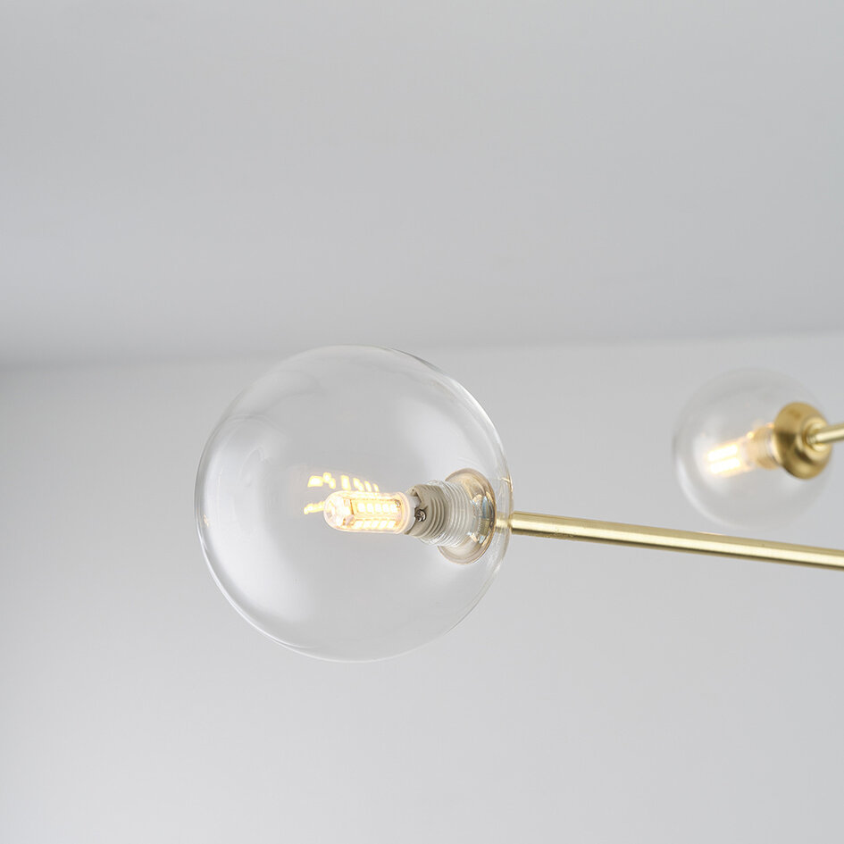 Taklampa Stiri med fyra lampor - guld med transparent glas