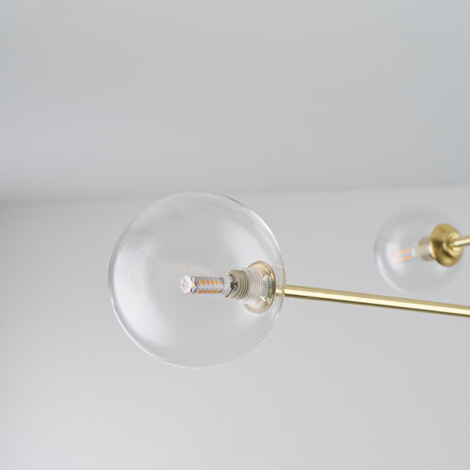 Taklampa Stiri med fyra lampor - guld med transparent glas