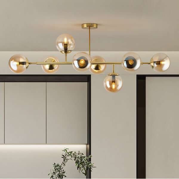 Design taklampa guld med bärnstensfärgade glaskulor - Osem