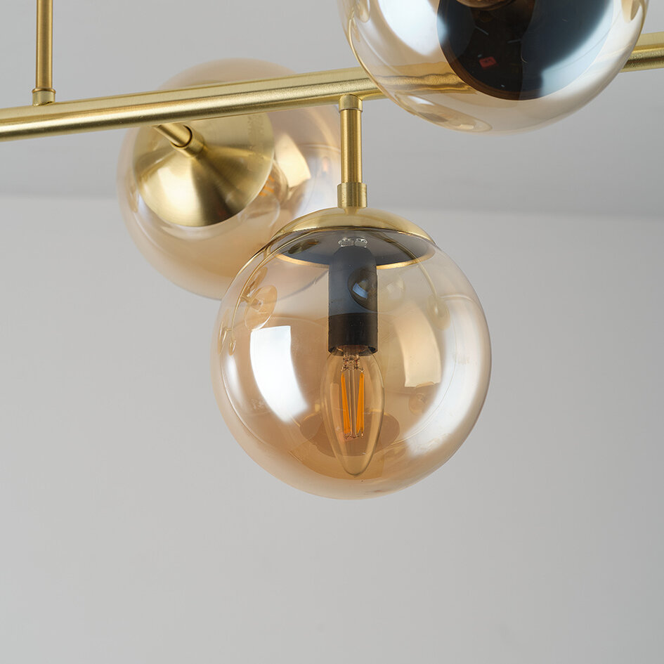 Design taklampa guld med bärnstensfärgade glaskulor - Osem