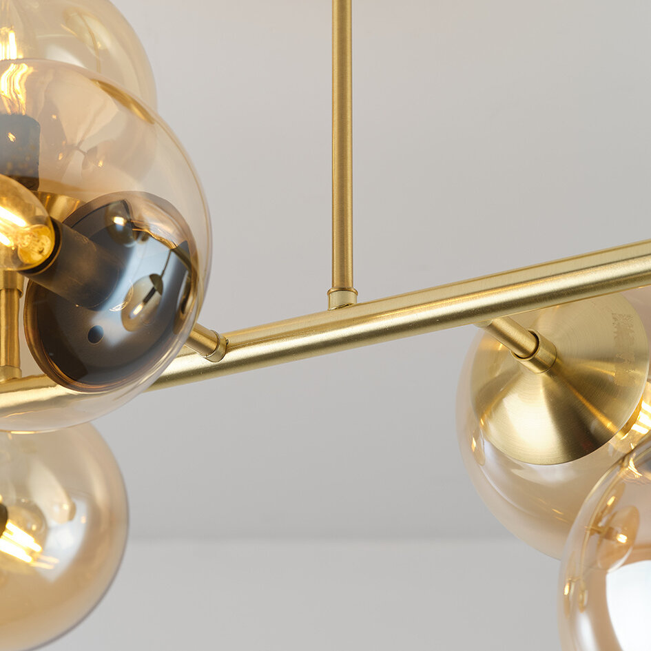 Design taklampa guld med bärnstensfärgade glaskulor - Osem