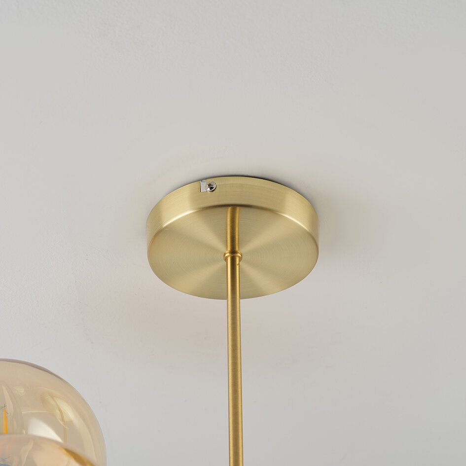 Taklampa Osem med åtta lampor - guld med amberfärgat glas