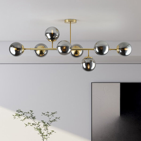 Design taklampa guld med rökfärgade glaskulor - Osem