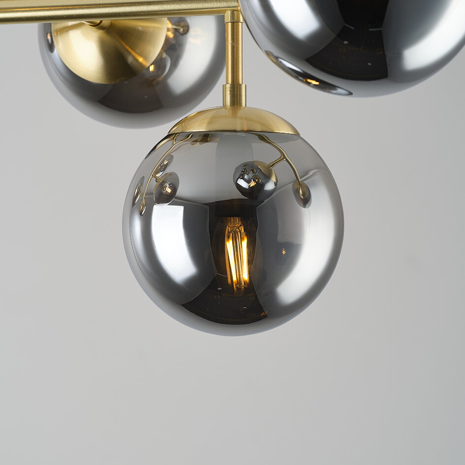 Taklampa Osem med åtta lampor - guld med rökfärgat glas