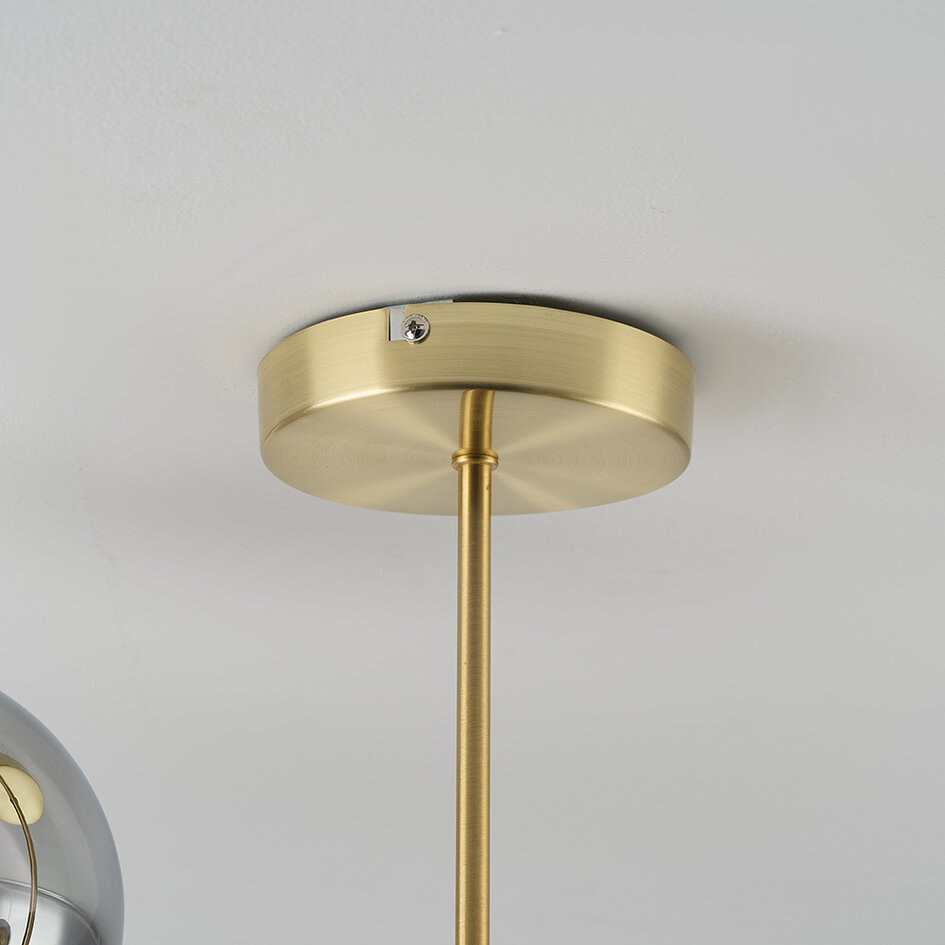 Taklampa Osem med åtta lampor - guld med rökfärgat glas
