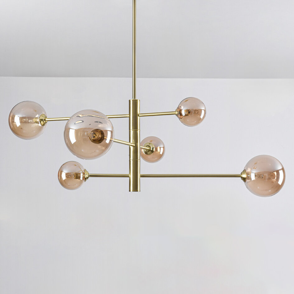 Design taklampa guld med bärnstensfärgat glas, 6-ljus - Sest