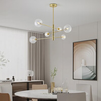 Taklampa Sest med sex lampor - guld med transparent glas