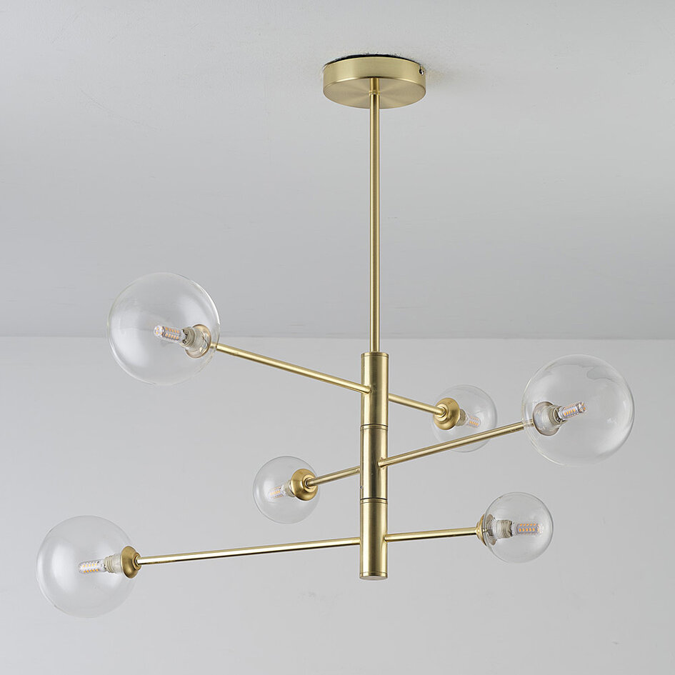 Taklampa Sest med sex lampor - guld med transparent glas