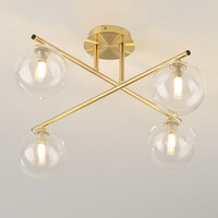 Elegant taklampa, 4-ljus guld med transparent glas - Nymo