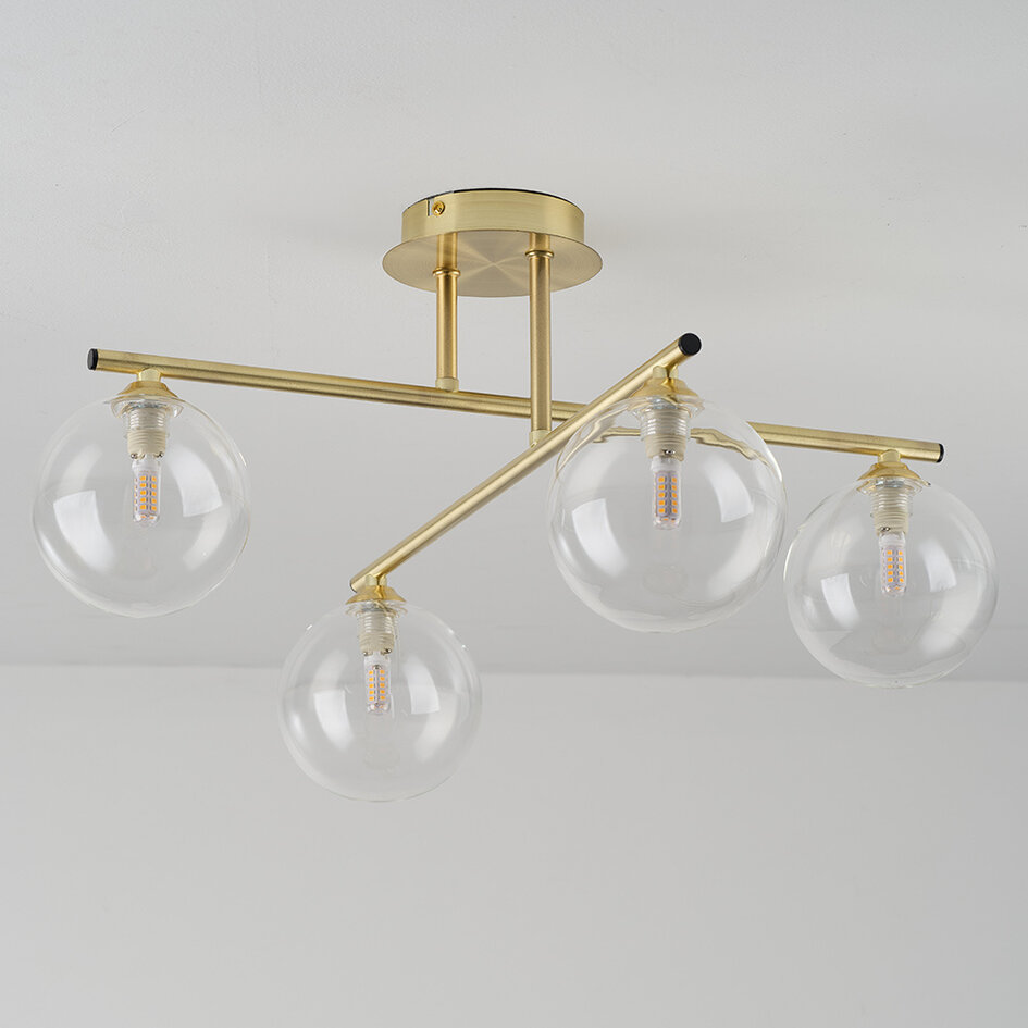 Elegant taklampa, 4-ljus guld med transparent glas - Nymo
