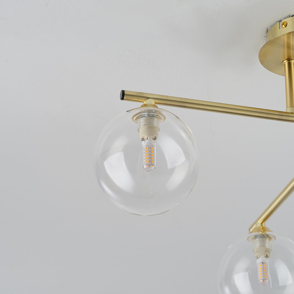 Taklampa Nymo med fyra lampor - guld med transparent glas
